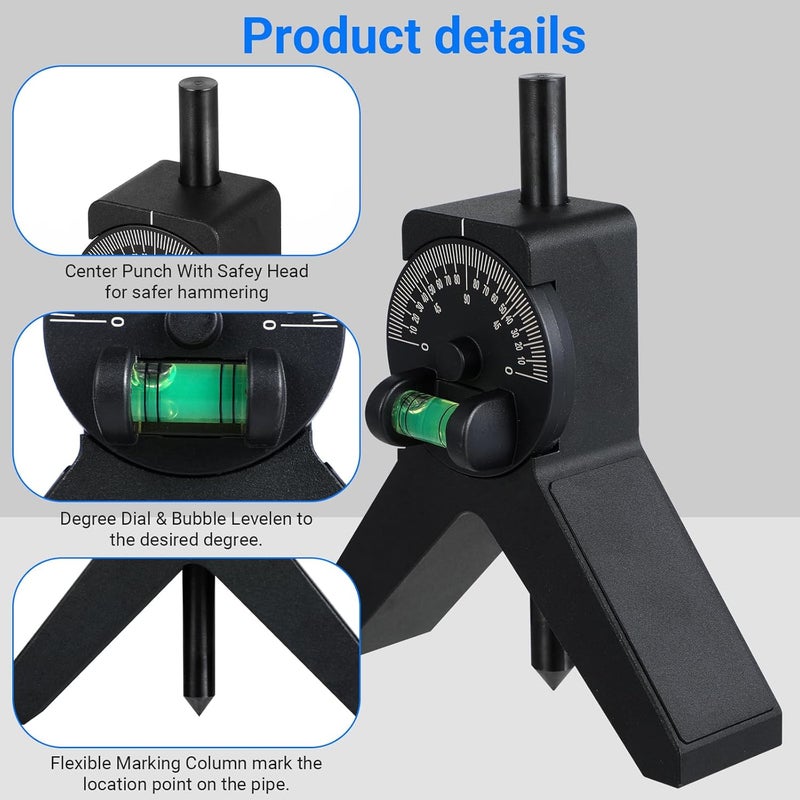 jhtii Magnetic Centering Head, Pipe Center Finder, Pipefitter Tools, Y-Shape w/Adjustable Dial Bubble Protractor - Image 4